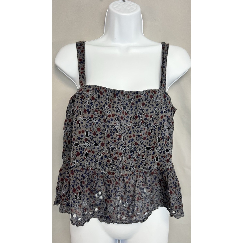 American Eagle Gray‎ Blue Eyelet Babydoll Crop Tank Top Sz Small Y2K